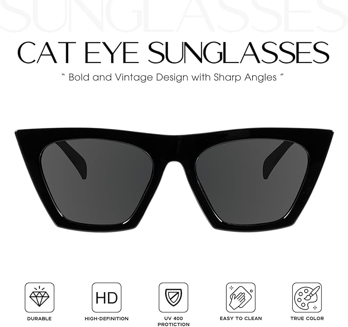 Lentes de Sol Retro Cat-Eye Negros UV400 | Mosanana
