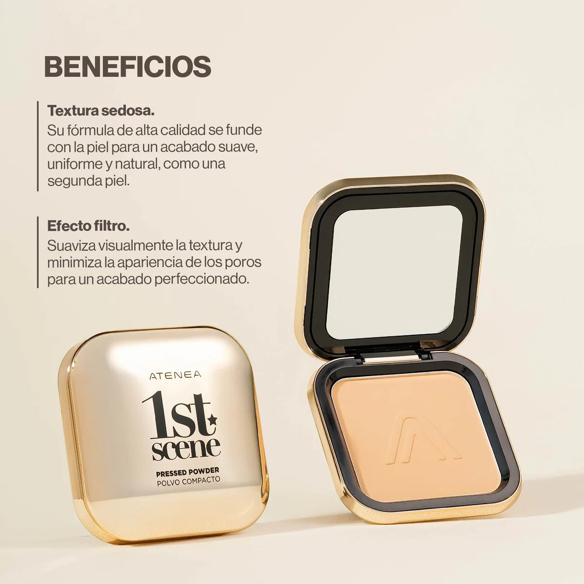 Polvo Compacto 1st Scene, Acabado Semimate y Efecto Filtro | Atenea Profesional