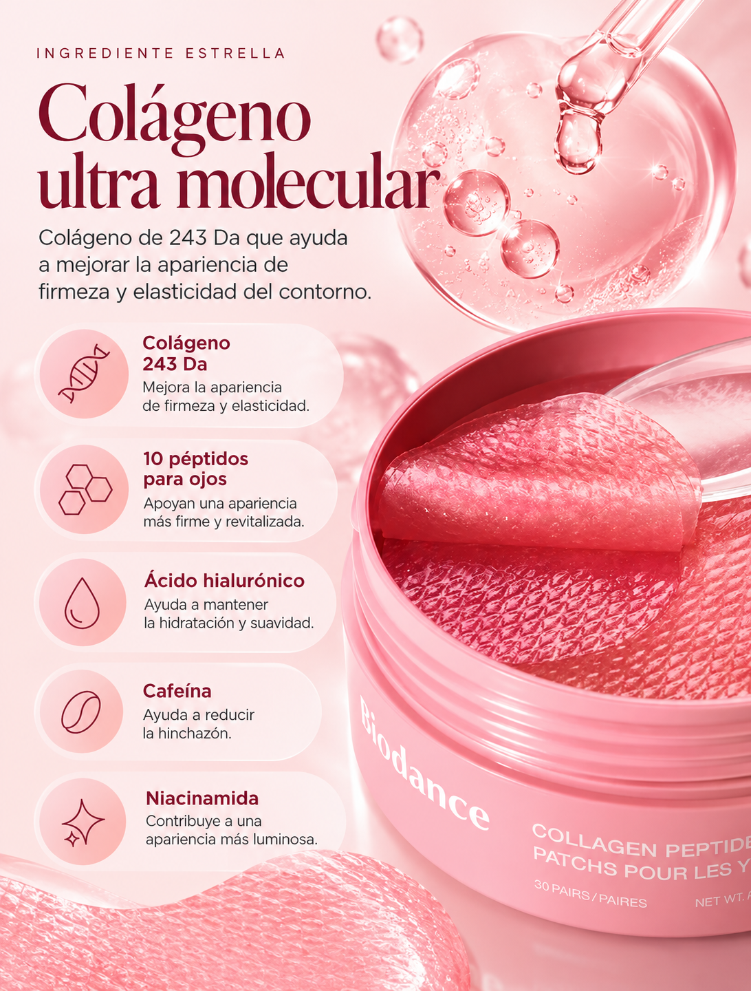 Parches de Hidrogel para Ojos de Colágeno y Péptidos | Biodance