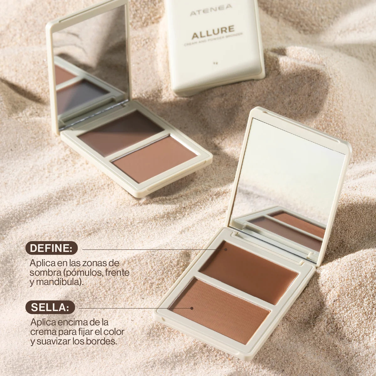 Bronzer Allure Dúo Crema y Polvo Compacto, Acabado Soft Focus | Atenea Profesional