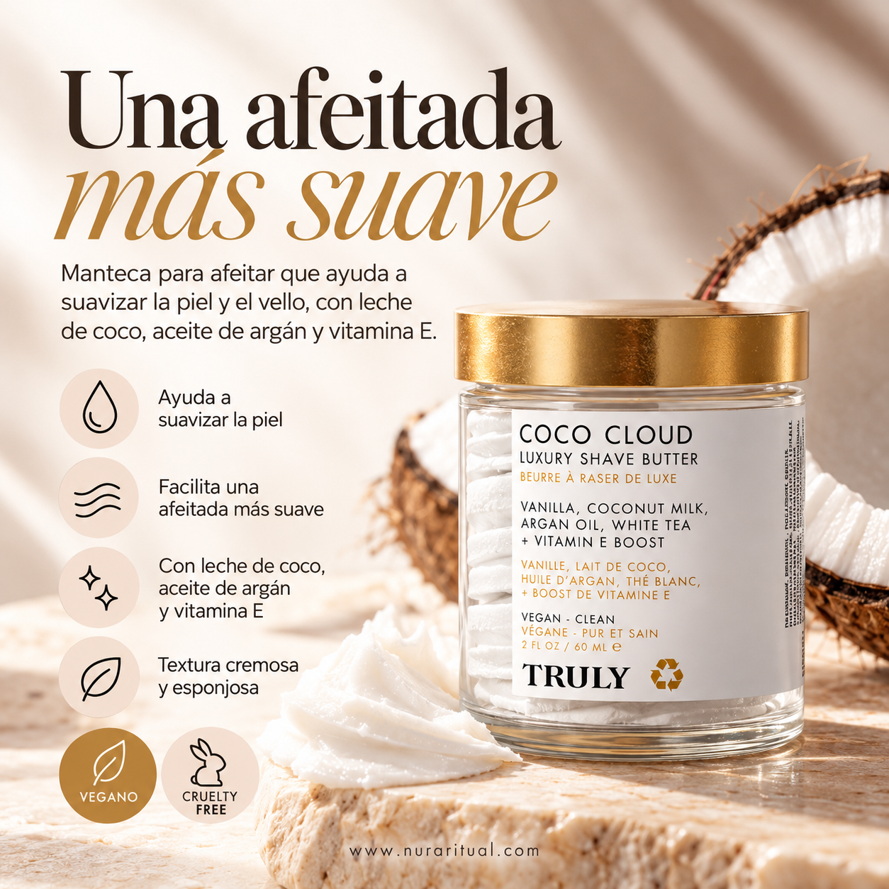 Coco Cloud, Manteca de Afeitar de Lujo con Leche de Coco | TRULY