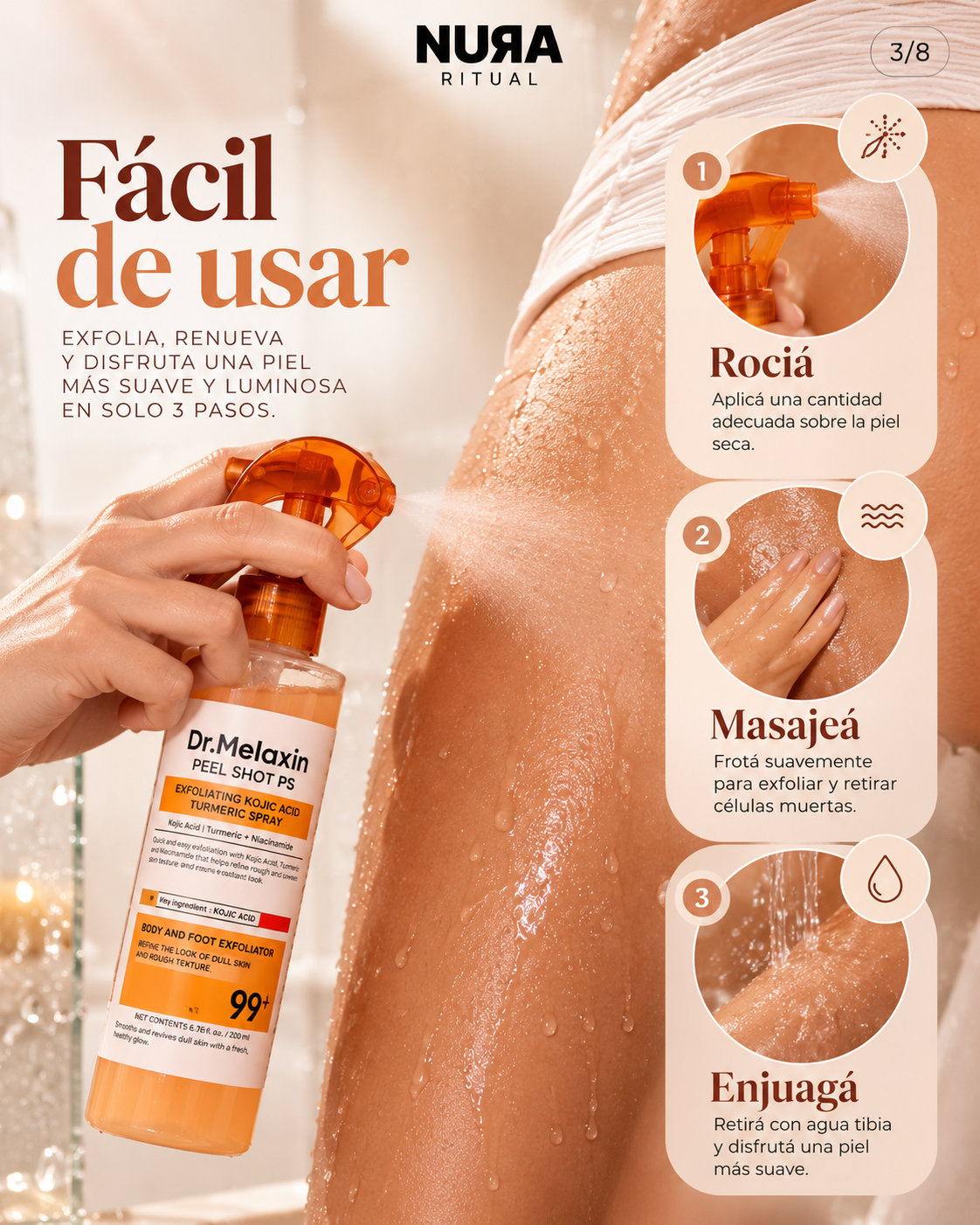 Spray Exfoliante Corporal de Ácido Kójico y Cúrcuma| Dr. Melaxin