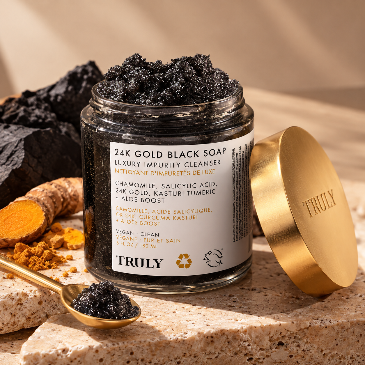 Jabón Negro con Oro de 24K, Limpiador en Manteca Anti-Impurezas | TRULY (180 ml)