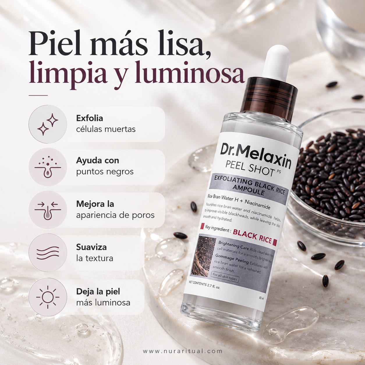 Ampolla Facial Exfoliante de Arroz Peel Shot | Dr.Melaxin