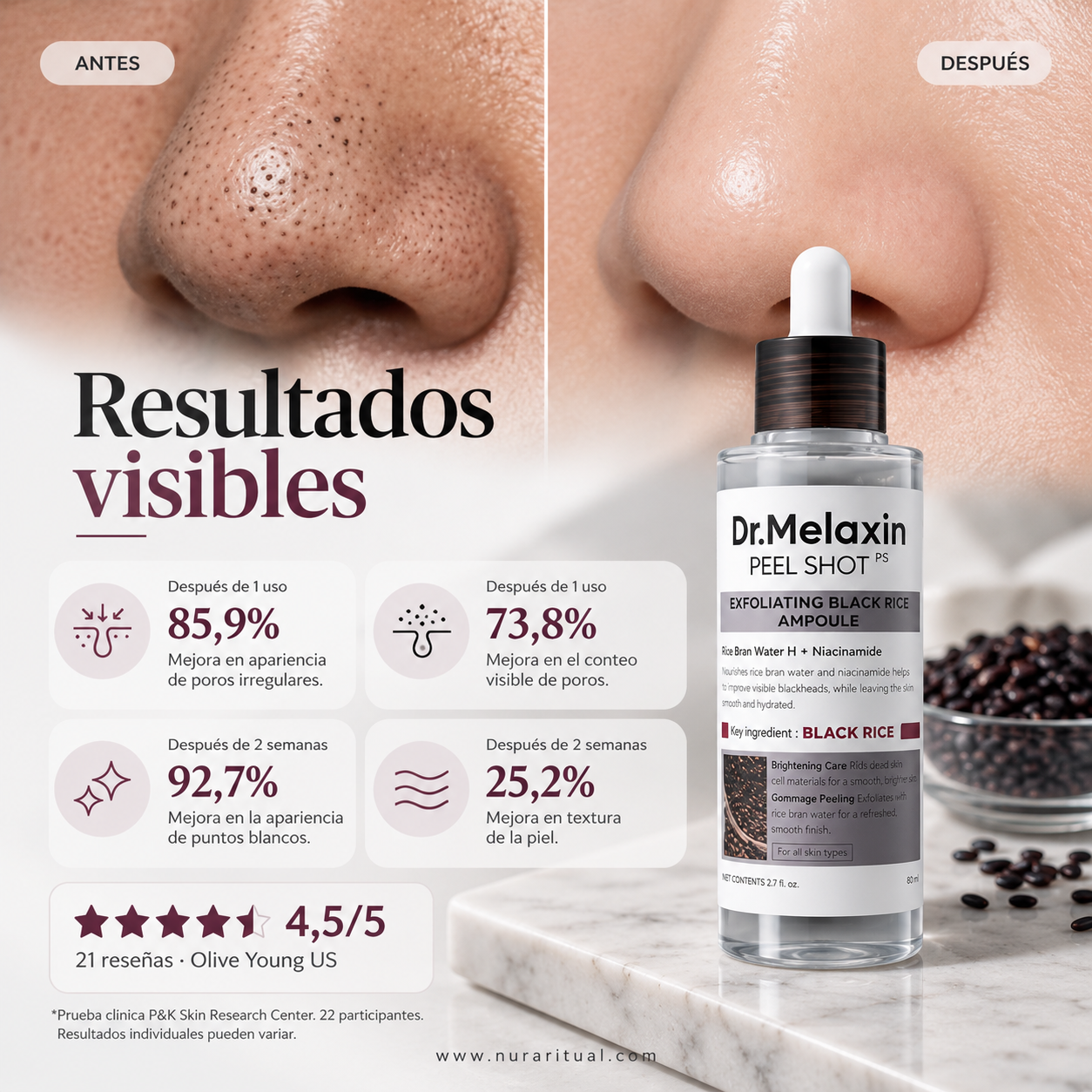 Ampolla Facial Exfoliante de Arroz Peel Shot | Dr.Melaxin