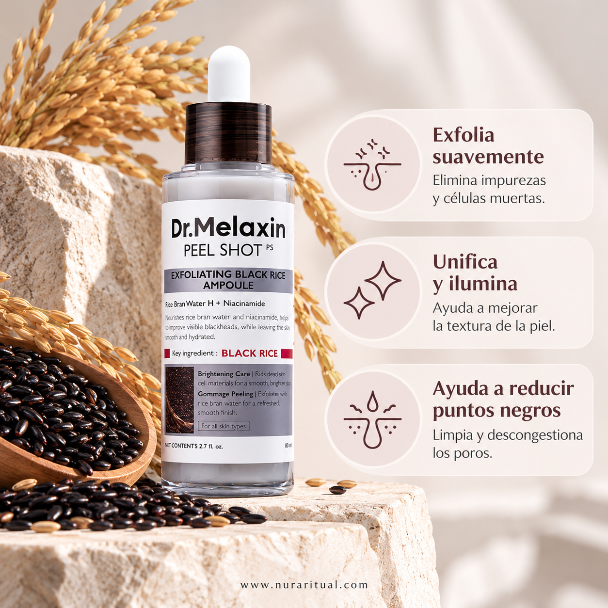 Ampolla Facial Exfoliante de Arroz Peel Shot | Dr.Melaxin