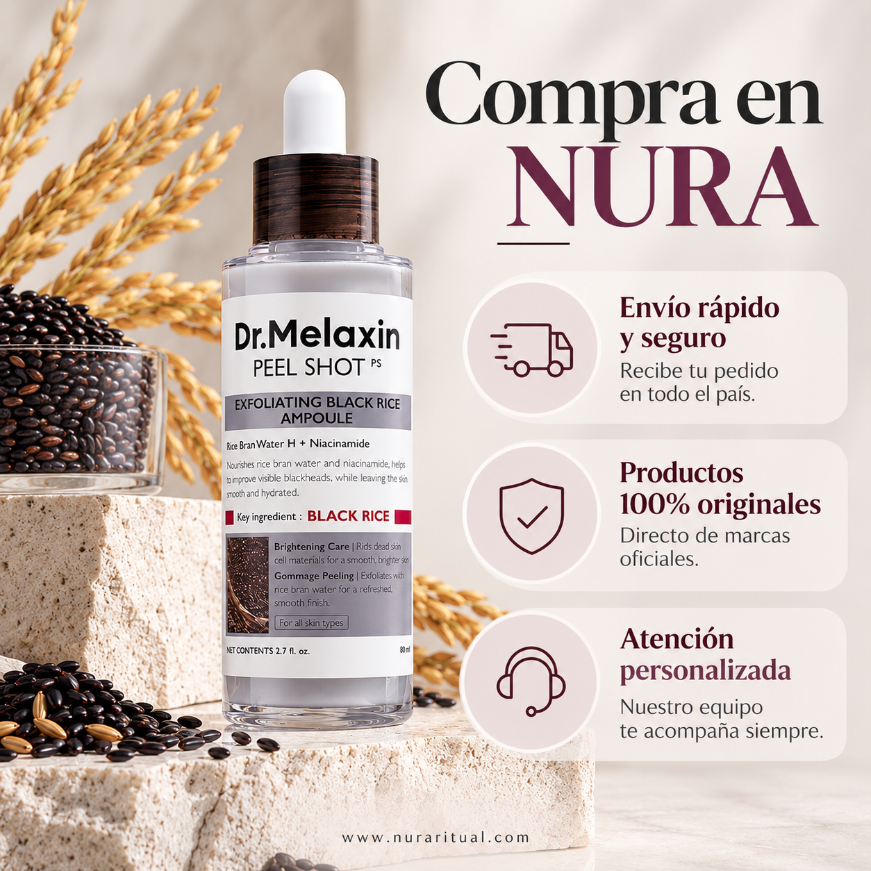 Ampolla Facial Exfoliante de Arroz Peel Shot | Dr.Melaxin