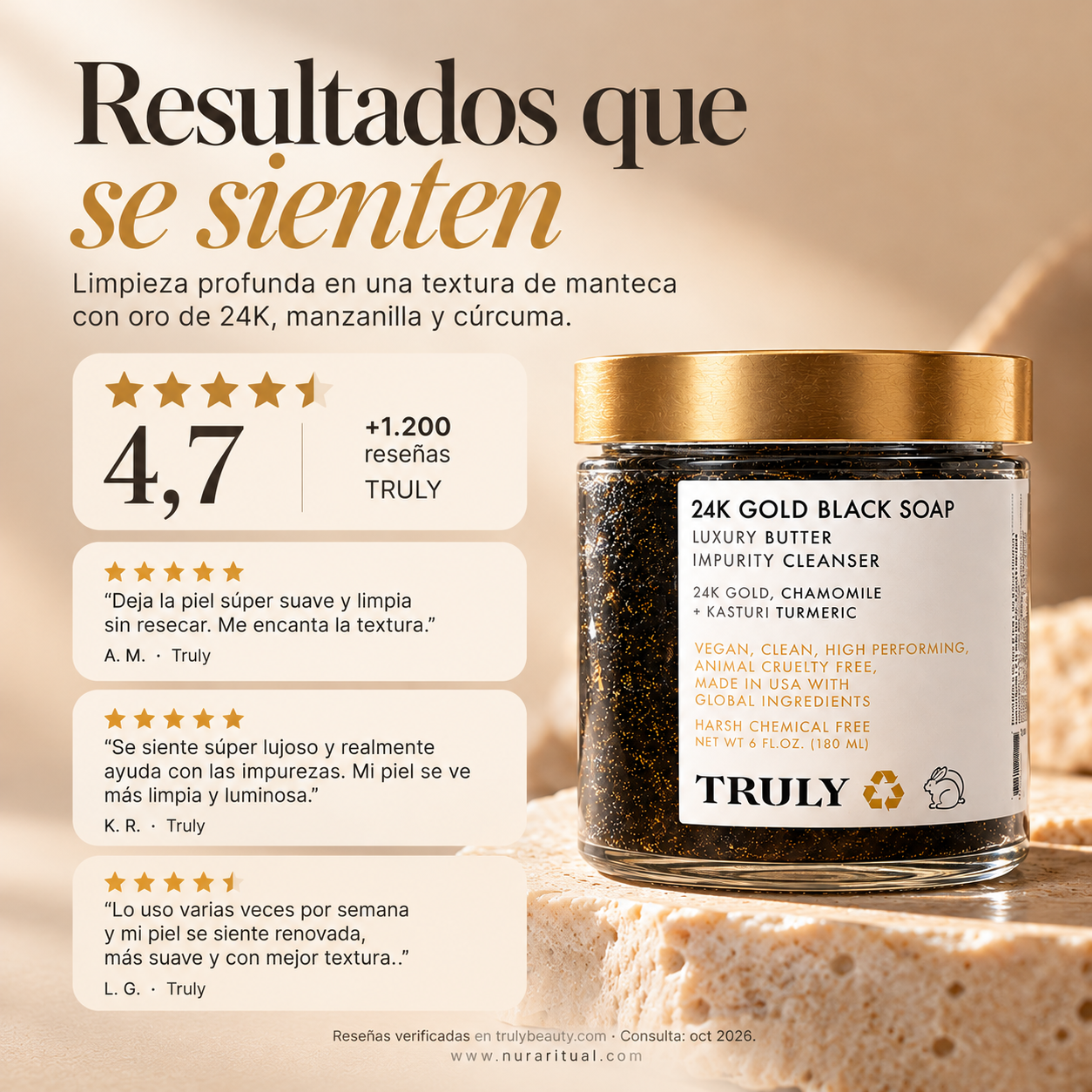 Jabón Negro con Oro de 24K, Limpiador en Manteca Anti-Impurezas | TRULY (180 ml)