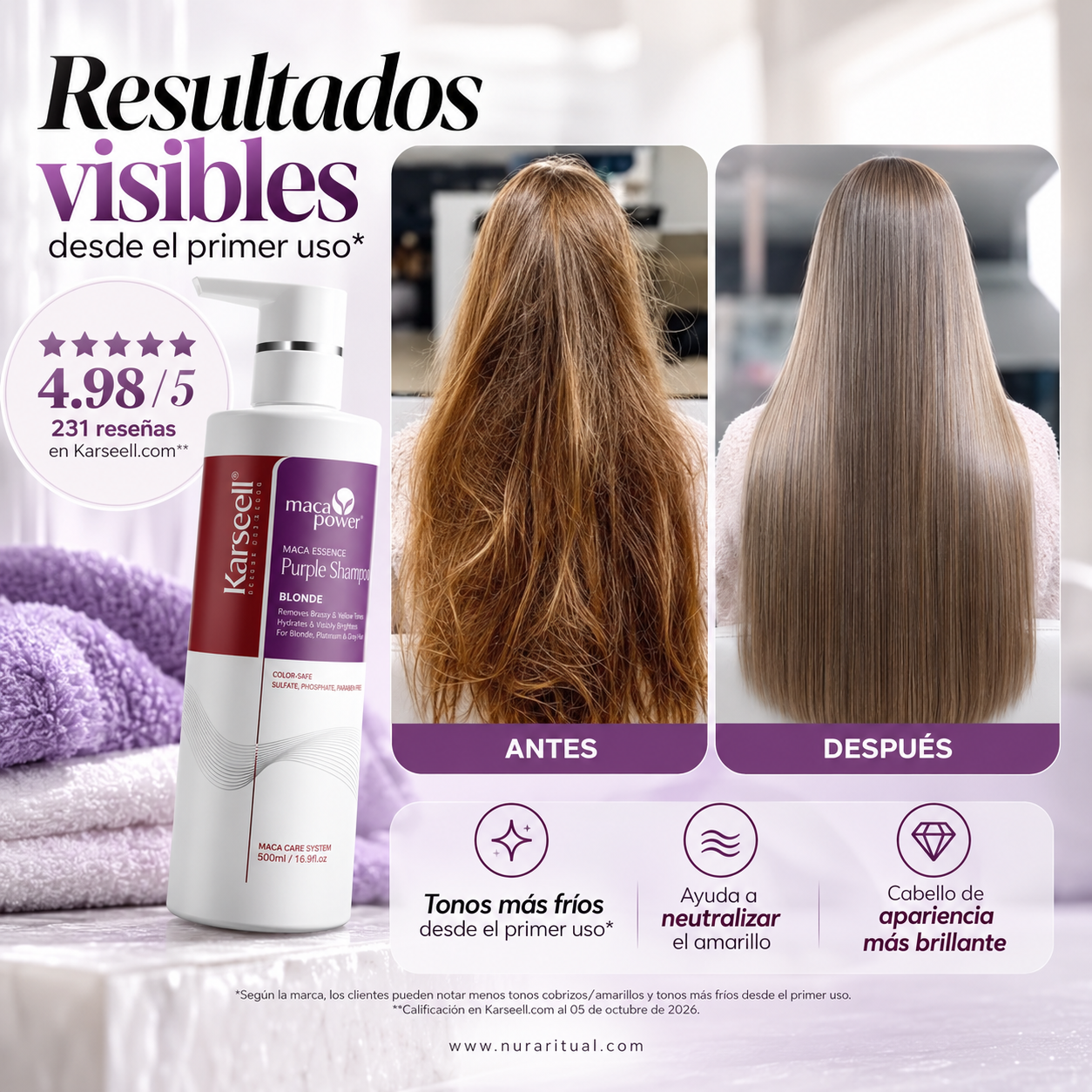 Shampoo Matizador Morado para Cabello Rubio | Karseell