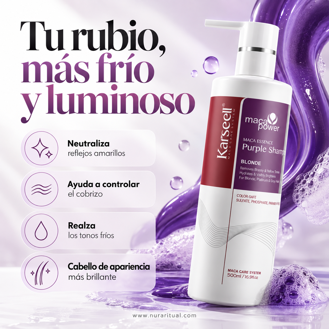 Shampoo Matizador Morado para Cabello Rubio | Karseell