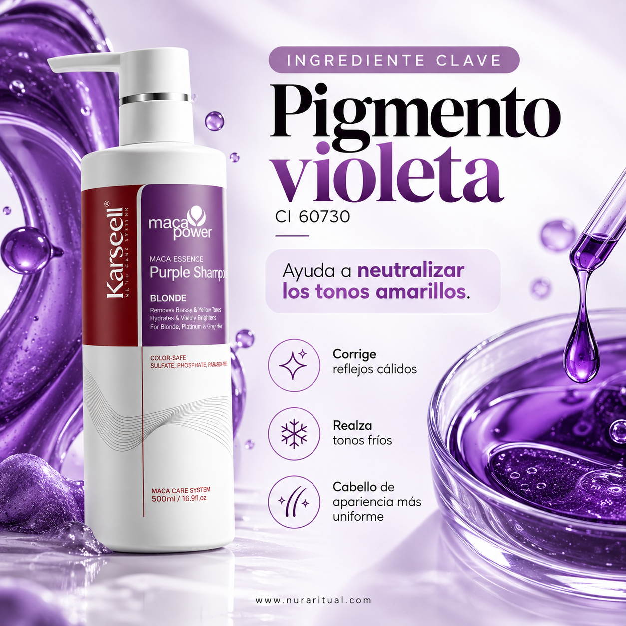 Shampoo Matizador Morado para Cabello Rubio | Karseell