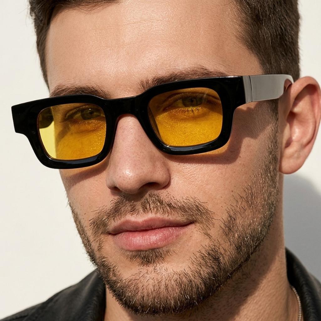 Gafas de Sol Cuadradas Negras con Lentes Amarillos | AIEYEZO